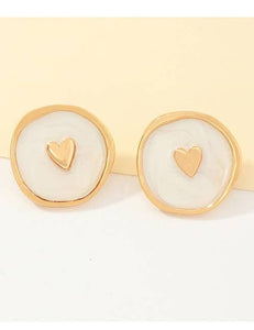 White Enamel Love Heart Earrings