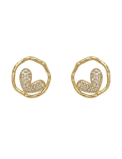 Pippi Gold Circle Swarovski Heart Earrings