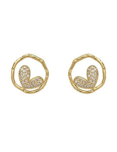Pippi Gold Circle Swarovski Heart Earrings